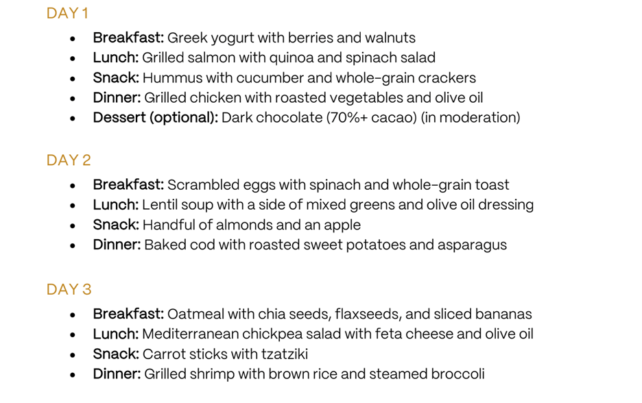 Example Mediterranean Diet Meal Plan